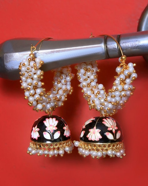 Pearl Jhumki Pink Stone Studded – Hayagi