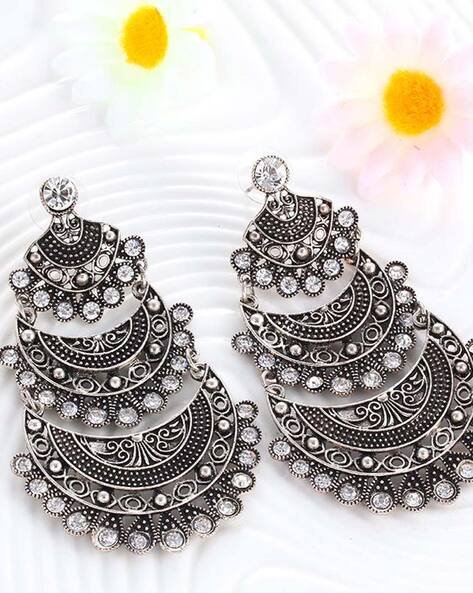 Buy German Silver Earrings Oxidized Long South Indian Jewelry Handmade  Antique Earring Chandbali Light Weight Wedding Anniversary Gift for Girls  Online in India… | Handmade jewelry, Indian jewelry, Traditional earrings