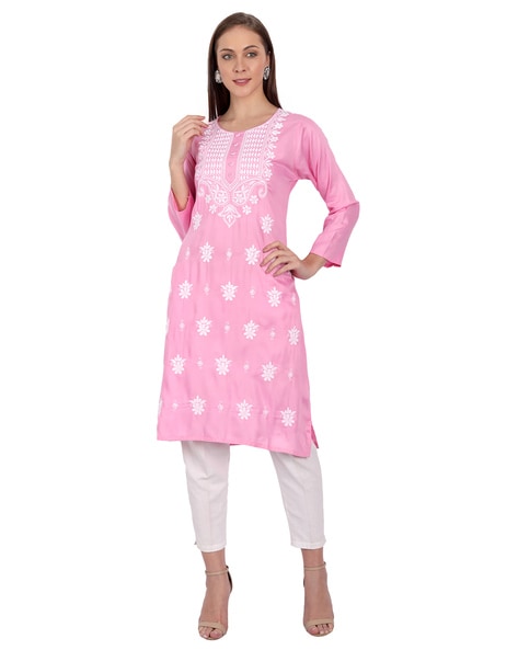 Pink kurti 2025 with white leggings