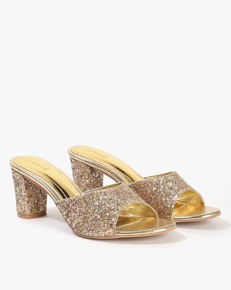 Catwalk Glittery Round-Toe Chunky Heeled Sandals