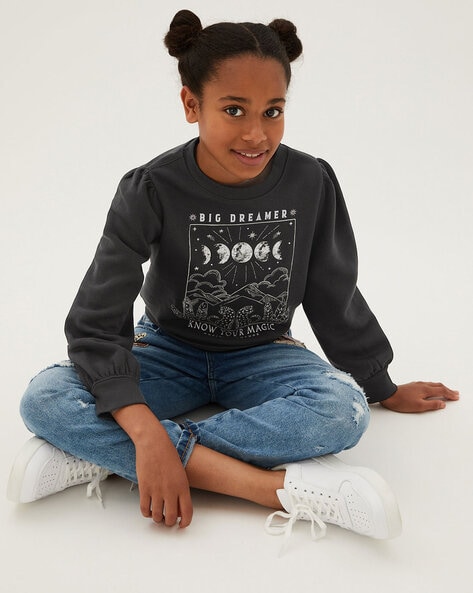 Buy Black Sweatshirts Hoodie for Girls by Marks Spencer Online