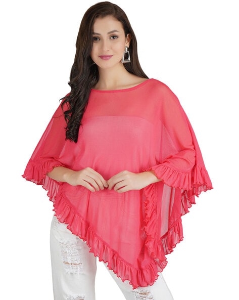 Solid Poncho with Ruffled Hem Price in India