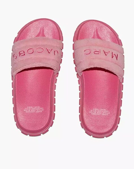 Buy MARC JACOBS Logo Print Terry Slides | Pink Color Women | AJIO LUXE