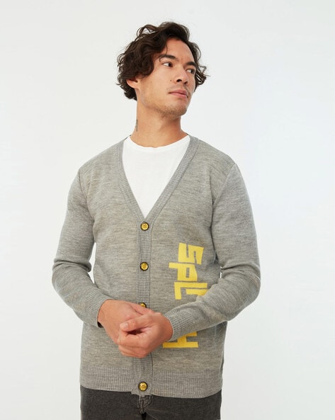 Men's v neck hot sale button down sweater