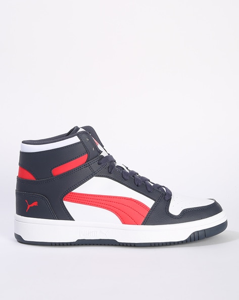 Buy Puma Men Black & White Rebound LayUp Colourblocked Mid Top Sneakers -  Casual Shoes for Men 8478083 | Myntra