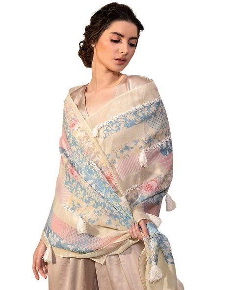 Floral Print Stole with Tassels Price in India