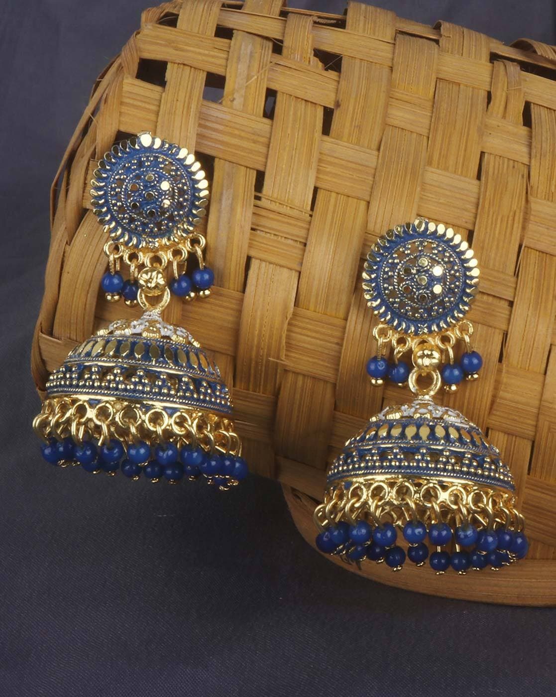 Polki Earring Blue Jhumka Kundan Earring Victorian Polki Jewelry Big Jhumka  Earrings Long Kundan Earrings Victorian Jhumka American Diamond - Etsy