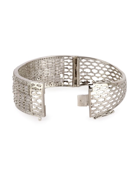 Sterling Silver And 18K Gold Popcorn Cuff Bracelet With .14Ct Diamond Bars  - BMPG-SILBG2202