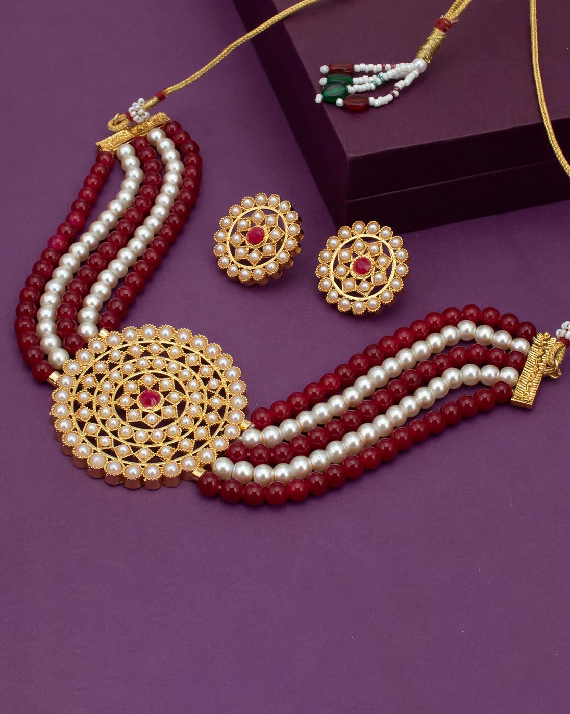 Sukkhi Exclusive Maroon Gold Plated Pearl Brooch for Women
