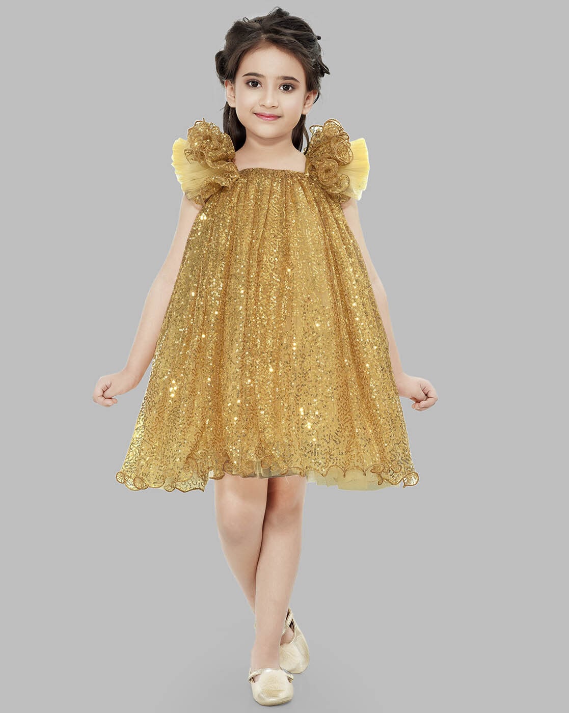 Buy Gold Dresses & Frocks for Girls by PINK CHICK Online | Ajio.com