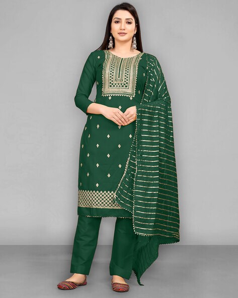 Embroidered Cotton Dress Material with Geometric Motifs Price in India