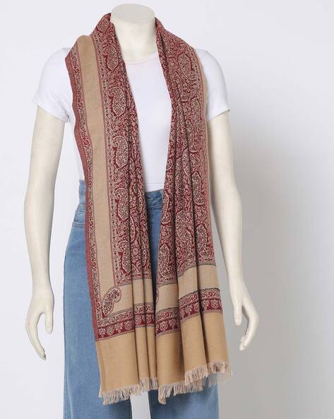 Paisley Print Shawl with Frayed Hem Price in India