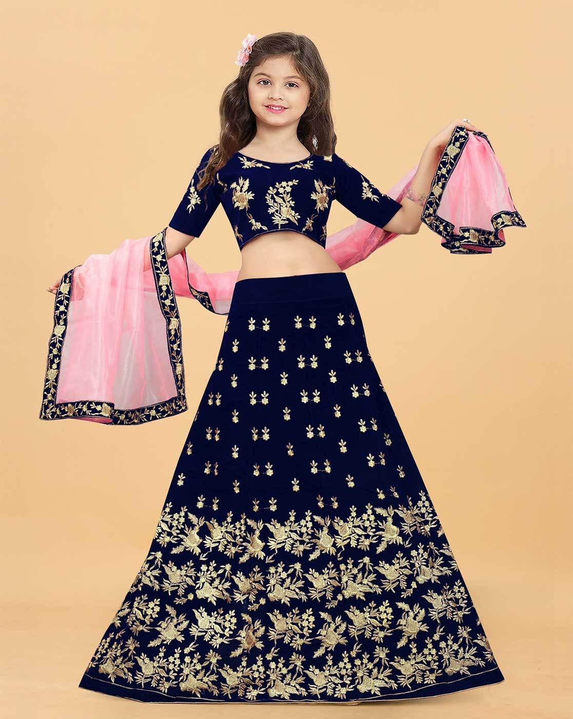 Buy F Plus Fashion Girl's Net Semi-Stitched Lehenga Choli (Blue, 8-13 Years)  at Amazon.in