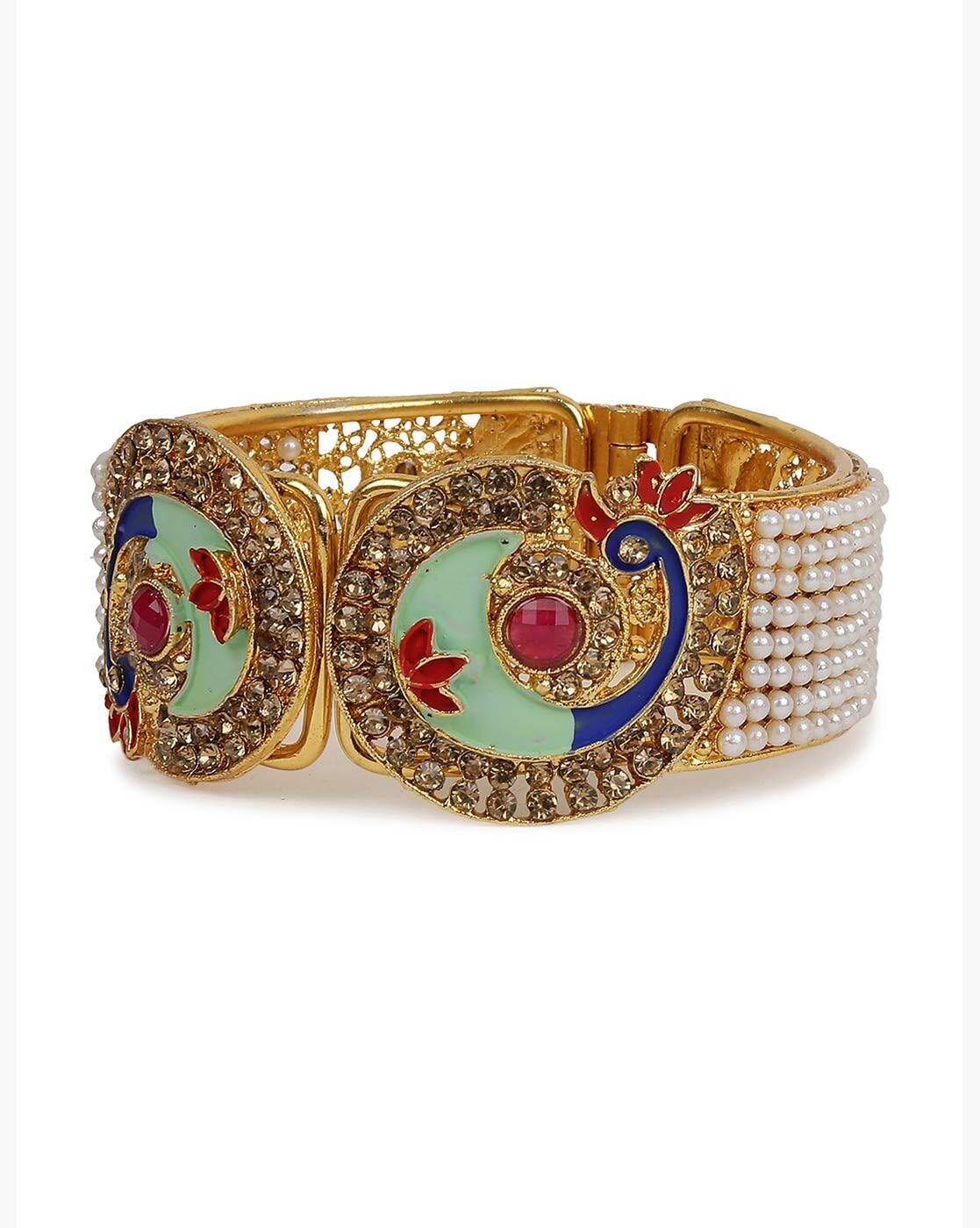 Buy Anika's Creations Set of 2 Rose Gold-Plated Cz Stone-Studded  Handcrafted Latkan Style Bangle Online