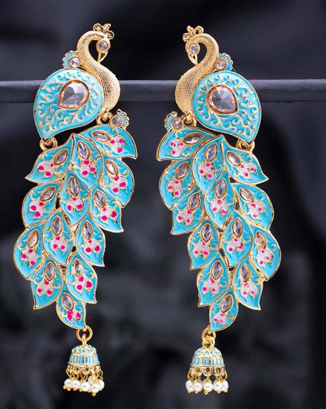Gold Finish Peacock Earrings Design by VASTRAA Jewellery at Pernias Pop Up  Shop 2023