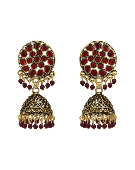 Yaalz Partywear Chand Bali Jhumka Earring in Maroon Color