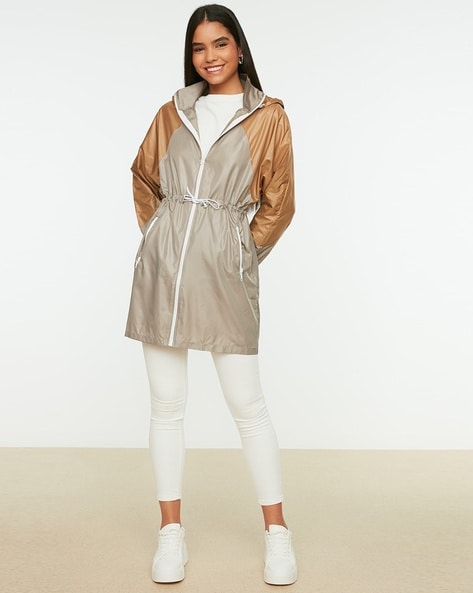 cinched waist raincoat