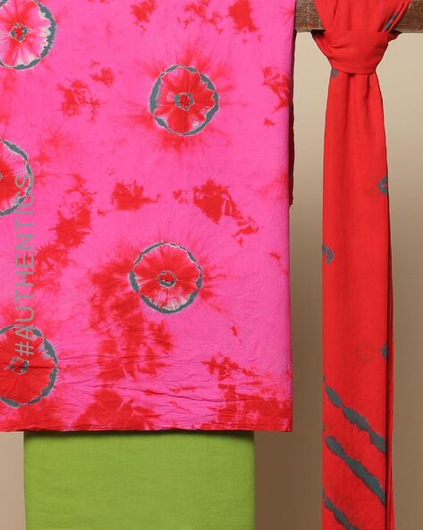 Shibori Hand Tie & Dye Cotton 3-piece Dress Material Price in India