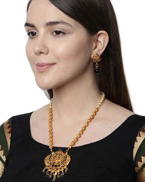 TM-M-10021-BLK Textured Necklace Earrings Set