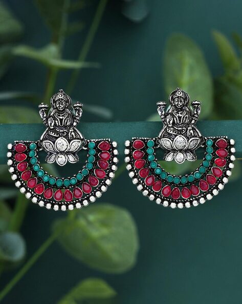 Traditional Indian Silver Plated Chandbali Jhumka Earrings Long Chandelier  — Discovered