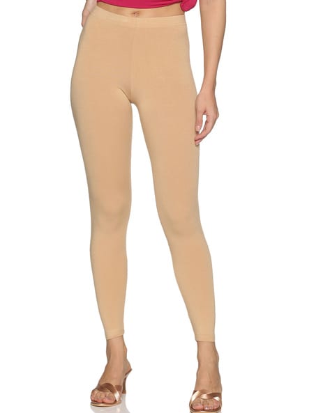 Skin Color (Beige) Women Solid Beige Cotton Lycra Leggings,, 57% OFF