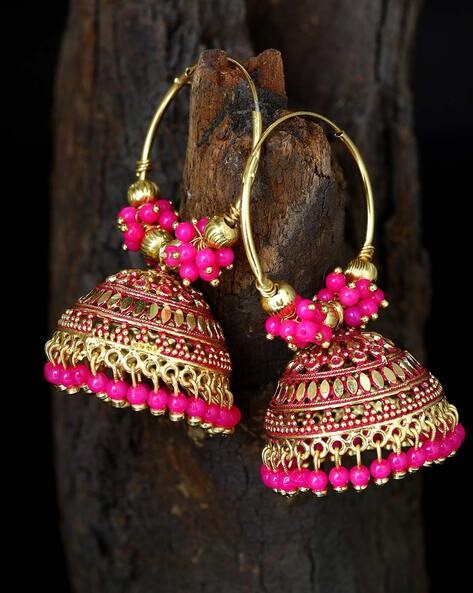 Buy Bella Store Handmade Golden Meenakari Kundan Magenta Pink Color Wedding  Stylish Traditional Beautiful Fabouelous Brass With Hand-painted Earrings  For Women and Girls at Amazon.in