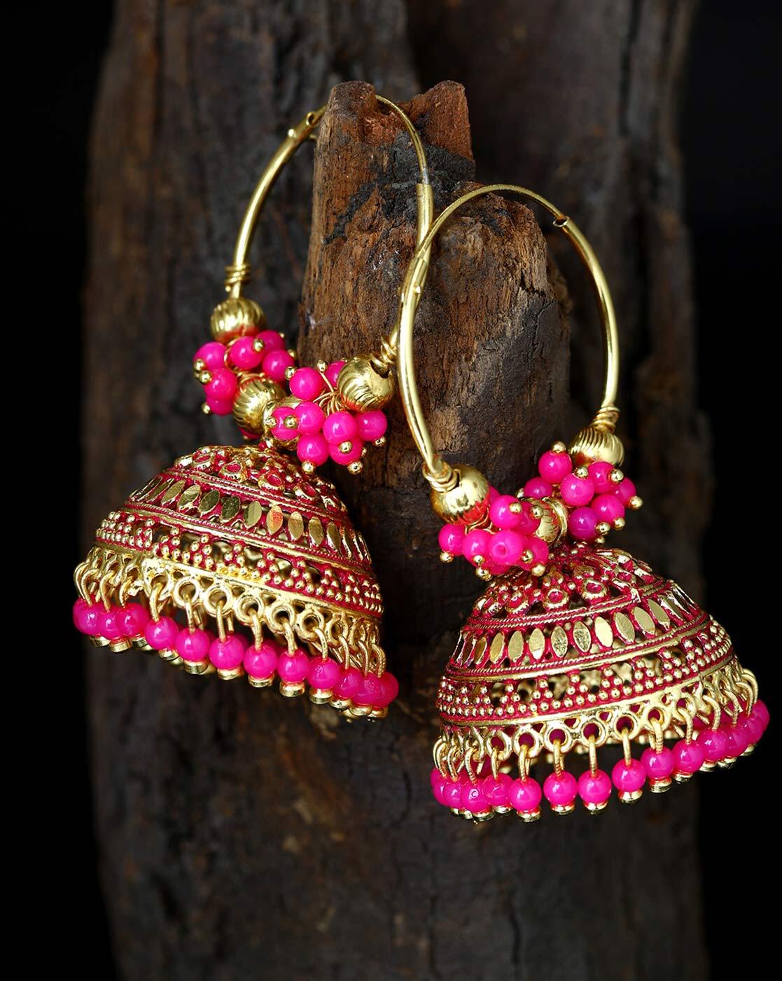 Women's Magenta Kundan Pearls Gold Plated Chandbali Earring - Priyaasi |  Earrings, Chandbali earrings, Chandbali