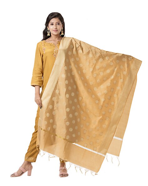 Solid Banarasi Semi Silk Dupatta with Tassels Price in India