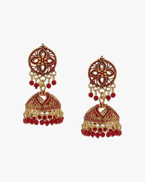 Gray, Green, Red, Black Meenakari Traditional Golden Jhumka Earrings –  AryaFashions