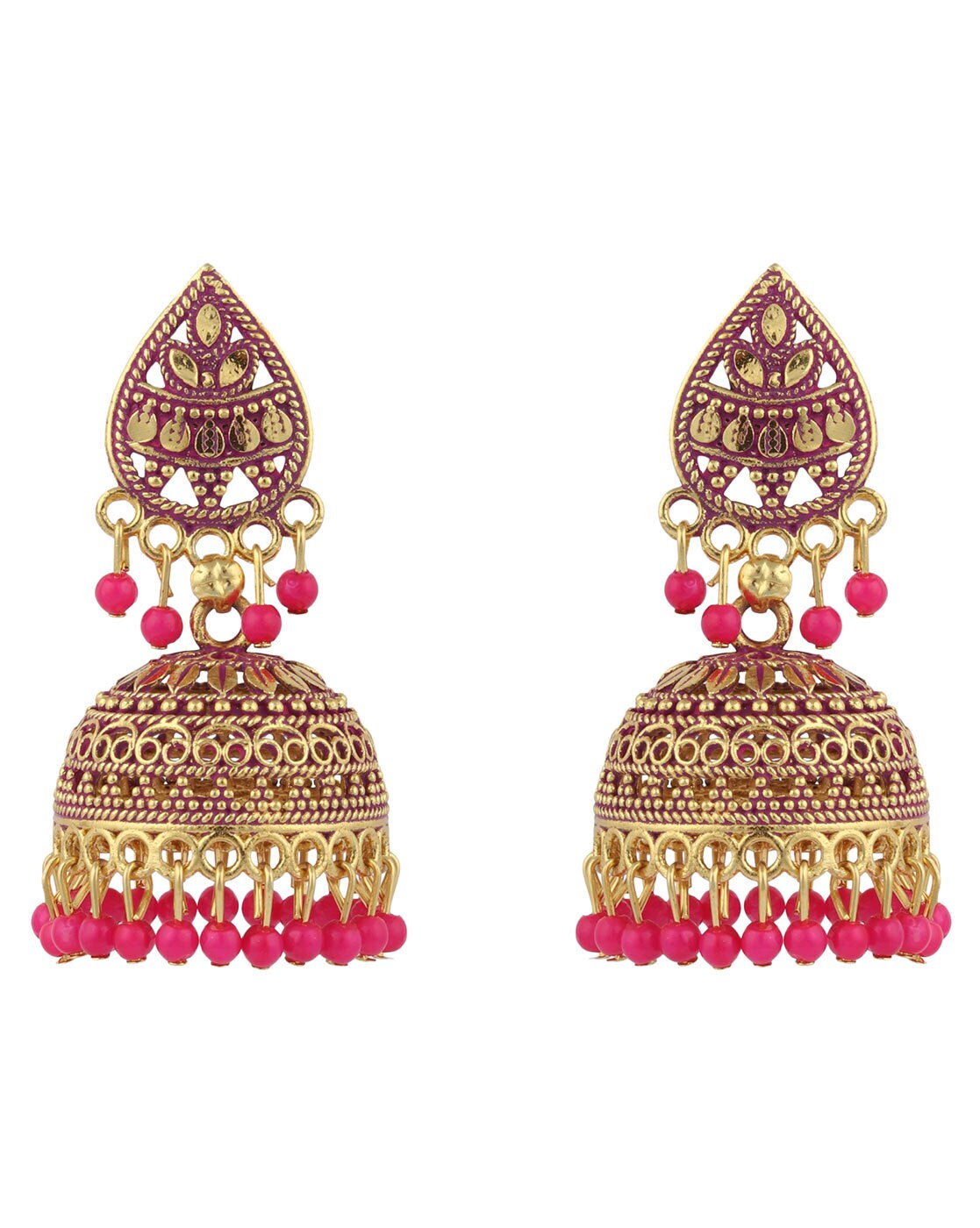 Pearl Ruby Phiroza Jadau Chandbali Earrings in Gold Plated Silver ER 0 –  Deccan Jewelry