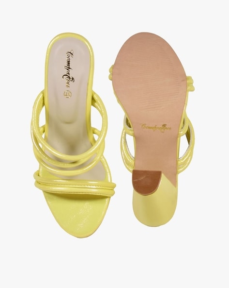 Yellow Strappy Block Heels | Tiesta Shoes – Tiesta Store