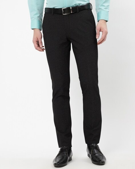 Buy Peter England Men Navy Blue Solid Super Slim Fit Formal Trousers online