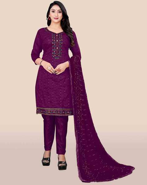 Embroidered 3-piece Unstitched Dress Material Price in India