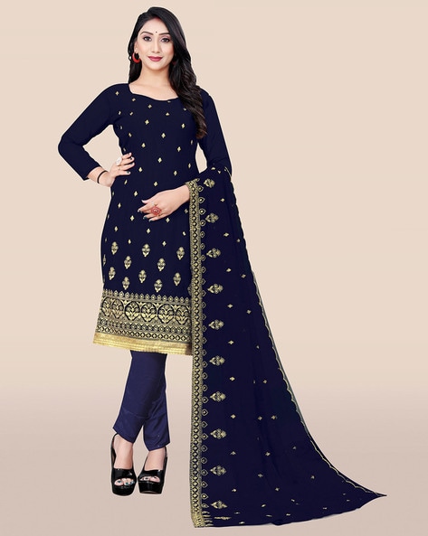 Embroidered Semi-Stitched Straight Dress Material Price in India