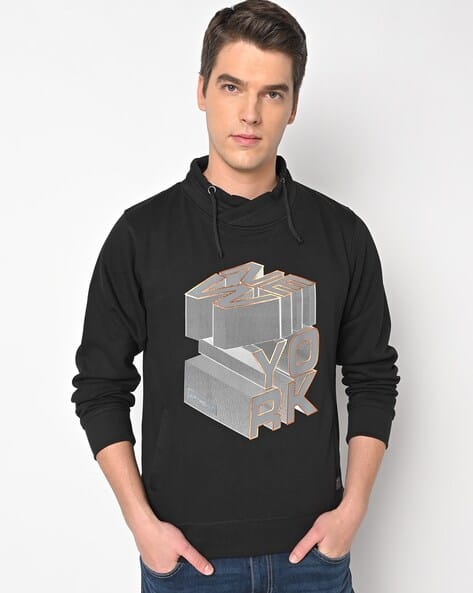 Typographic Print High-Neck Sweatshirt