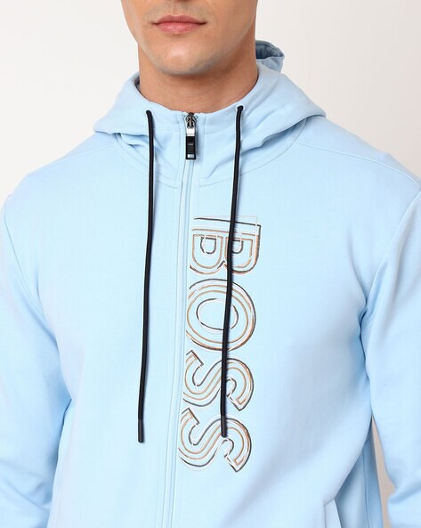 BOSS blue Monogram Print Zip-Up Sweatshirt