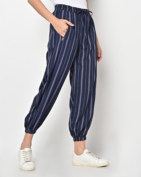 Buy Navy Blue Mid Rise Striped Pants For Women Online in India  VeroModa