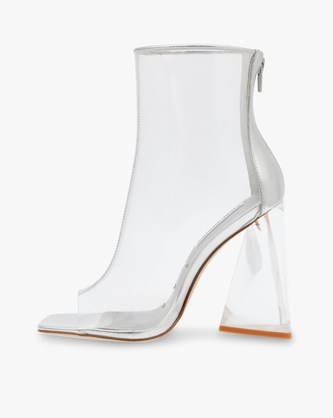 Clear chunky clearance heel booties