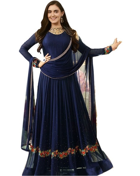 Embellished Semi-stitched Anarkali Dress Material Price in India