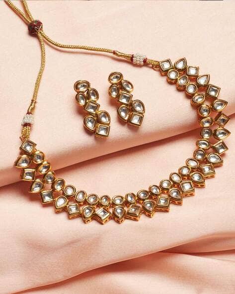 Voylla Gold-Plated Stone-Studded Necklace & Earrings Set