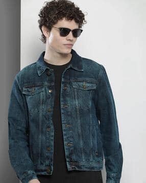 the indian garage co Mid-Wash Denim Jacket with Flap Pockets-picture-33