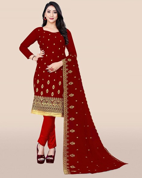 Embroidered Semi-Stitched Straight Dress Material Price in India