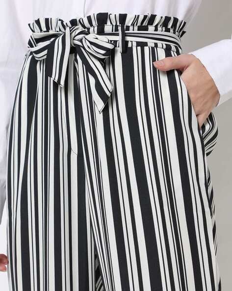 Tokyo Talkies Women BeigeOff White Casual Striped Regular Fit Trousers