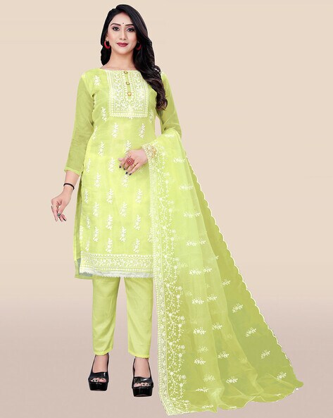 Embroidered  Semi-Stitched Dress Material Price in India
