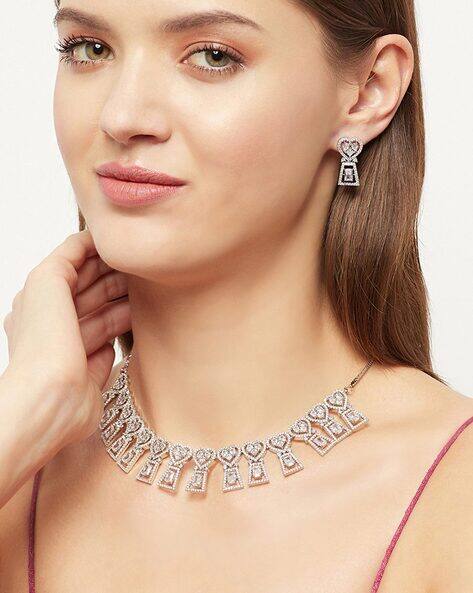 Voylla Silver-Plated Stone-Studded Necklace & Earrings Set