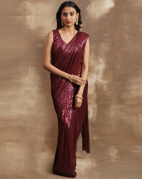 Buy Party Wear Wine Sequins Work Georgette Saree Online From Surat  Wholesale Shop.