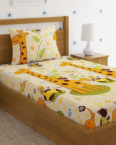 Cartoon print cotton single bed sheet hotsell