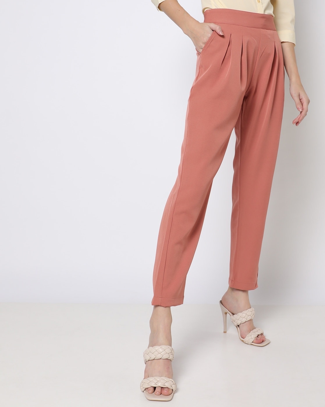 Stunning peach hued linen palazzo pant - G3-WFP40 | G3fashion.com