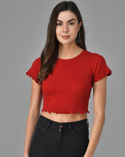 Buy Ribbed Tailored Fit Lettuce Hem Top Online at Best Prices in