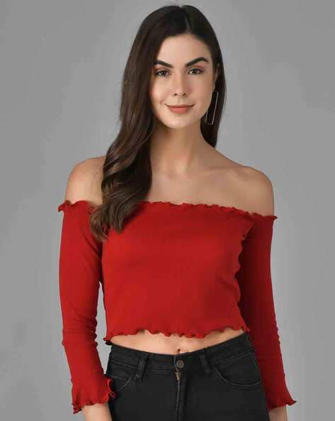 Red best sale shoulder top